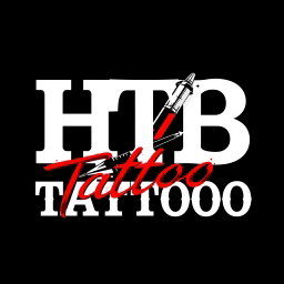 A stylish and modern logo design for a tattoo studio featuring the words 'HTB Tattoo' prominently