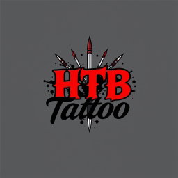 A stylish and modern logo design for a tattoo studio featuring the words 'HTB Tattoo' prominently