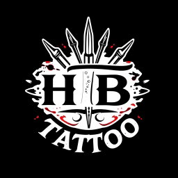 A stylish and modern logo design for a tattoo studio featuring the words 'HTB Tattoo' prominently