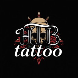 A stylish logo design for a tattoo studio featuring the letters 'HTB' prominently displayed with the word 'tattoo' elegantly integrated within