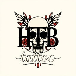 A stylish logo design for a tattoo studio featuring the letters 'HTB' prominently displayed with the word 'tattoo' elegantly integrated within