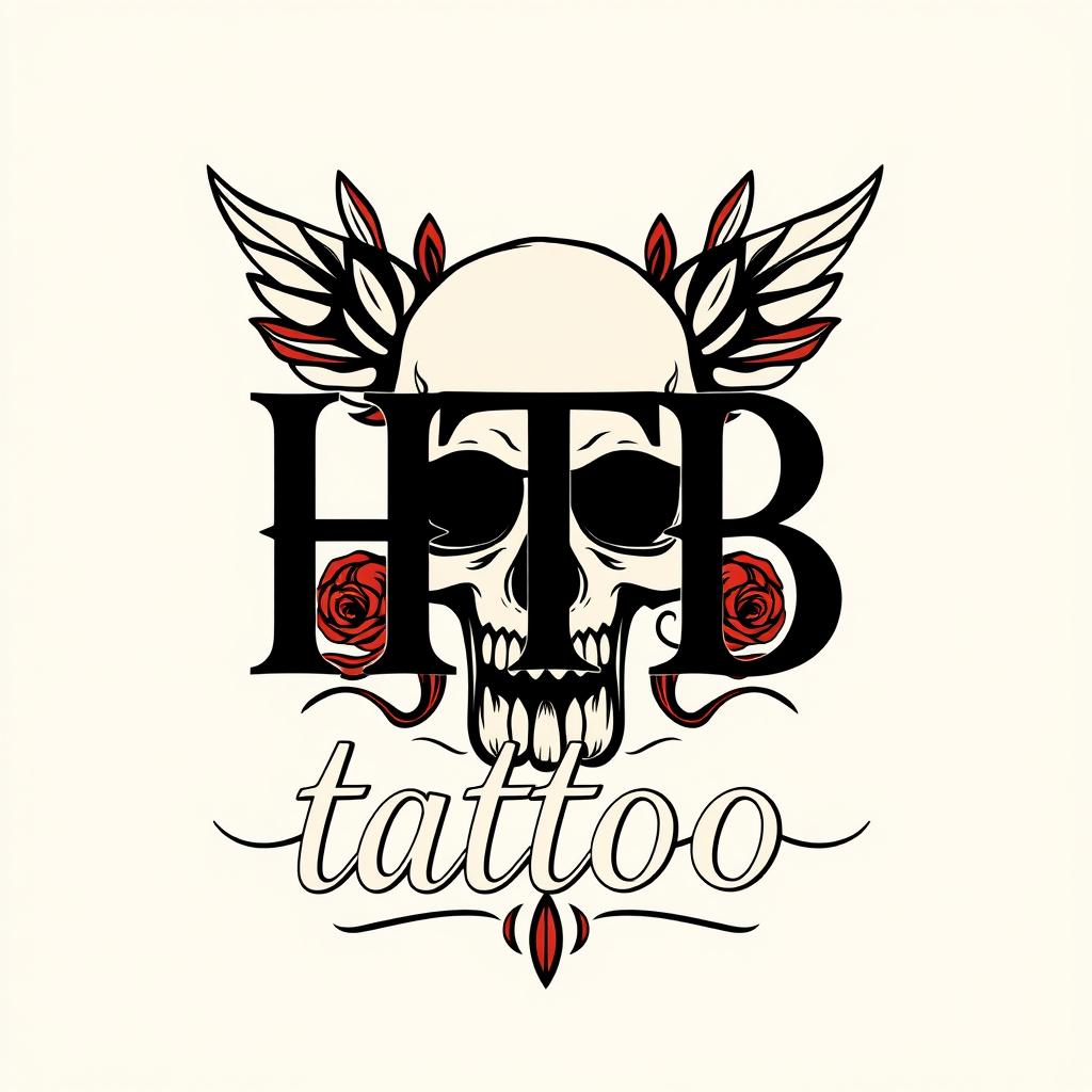 A stylish logo design for a tattoo studio featuring the letters 'HTB' prominently displayed with the word 'tattoo' elegantly integrated within