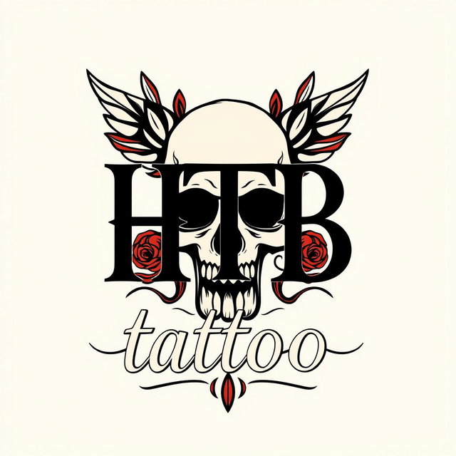 A stylish logo design for a tattoo studio featuring the letters 'HTB' prominently displayed with the word 'tattoo' elegantly integrated within