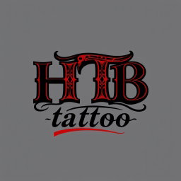 A logo design for a tattoo studio featuring the bold, stylized letters 'HTB' prominently displayed
