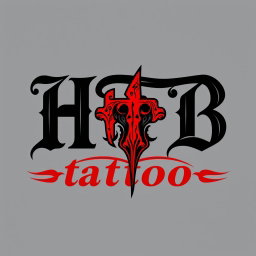 A logo design for a tattoo studio featuring the bold, stylized letters 'HTB' prominently displayed