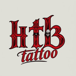 A logo design for a tattoo studio featuring the bold, stylized letters 'HTB' prominently displayed