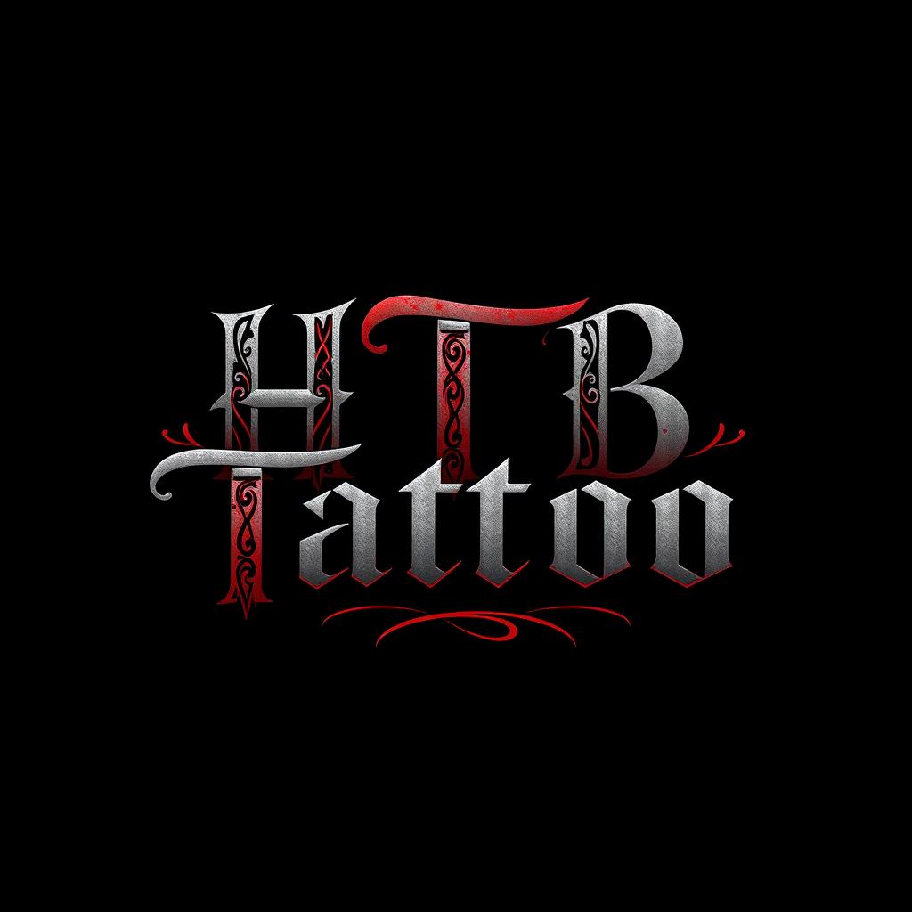 A creative logo design for a tattoo studio featuring stylized text 'HTB Tattoo' incorporated into the logo
