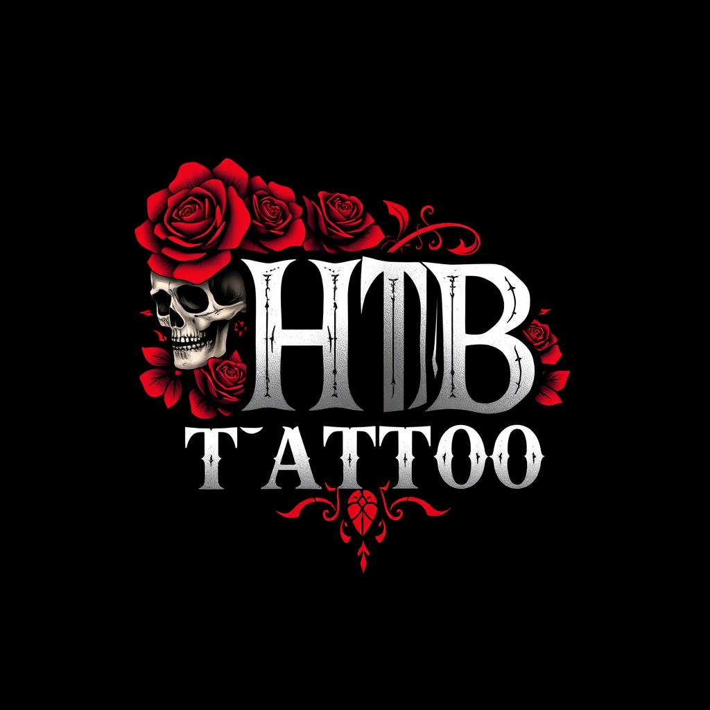 A captivating logo design for a tattoo studio featuring the text 'HTB Tattoo' artistically integrated into the logo