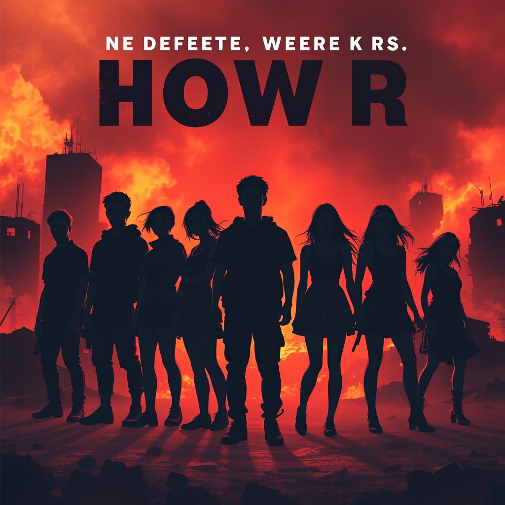 A striking cover design featuring ten silhouettes, five teenage guys and five teenage girls, standing strong in a war-stricken landscape