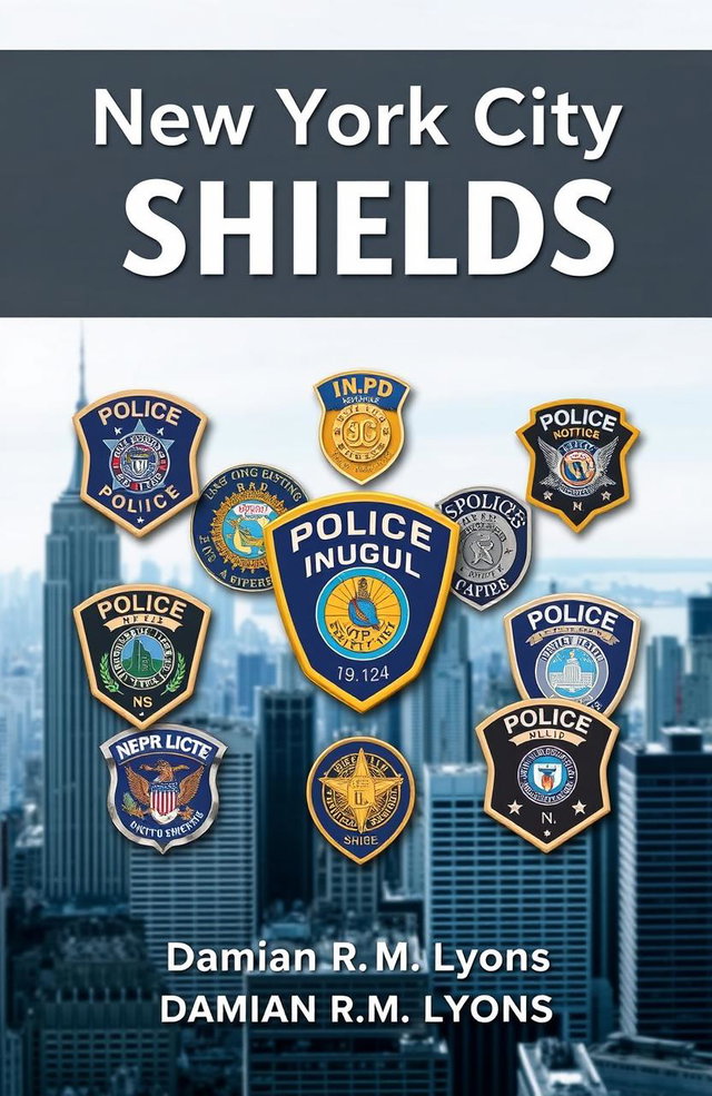 A high-resolution cover design for an extensive book about NYPD badges titled 'New York City Police Shields' by Damian R
