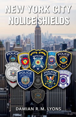 A high-resolution cover design for an extensive book about NYPD badges titled 'New York City Police Shields' by Damian R
