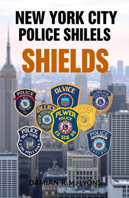 A high-resolution cover design for an extensive book about NYPD badges titled 'New York City Police Shields' by Damian R