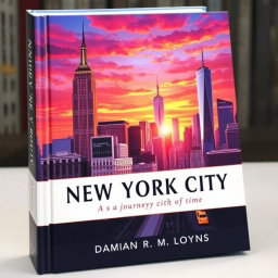 A captivating book cover for "New York City: A Journey Through Time" by Damian R