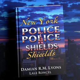 A compelling book cover for "New York City Police Shields" featuring the title prominently displayed in an elegant yet bold font
