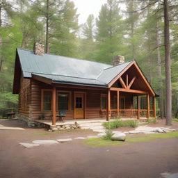 A large retreat camp administration building featuring two functional offices, three cozy bedrooms, a practical kitchen, a spacious dining area able to seat 80 persons, and a warm gathering space centered around a charming fireplace.