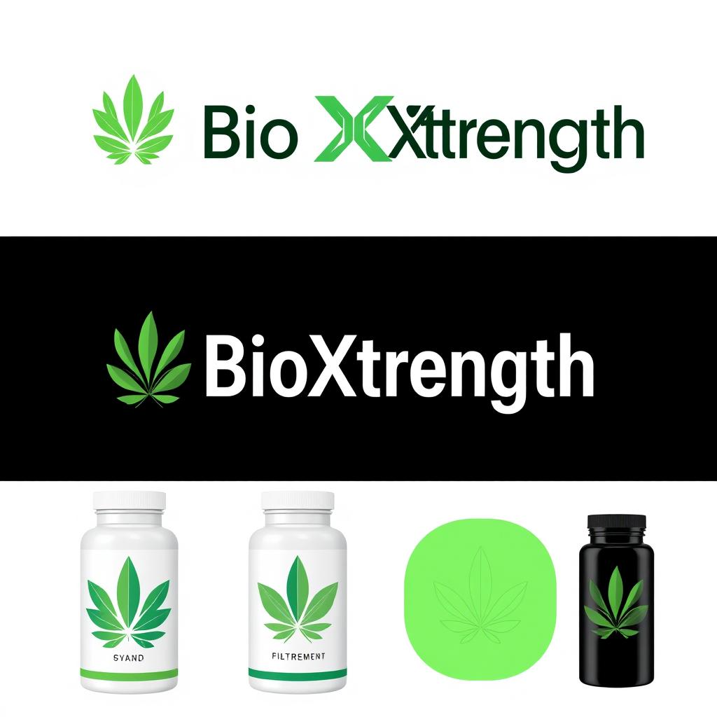 A logo design for 'BioXtrength', a brand focused on CBD, Male Enhancement, weight loss, and Blood Support Supplements
