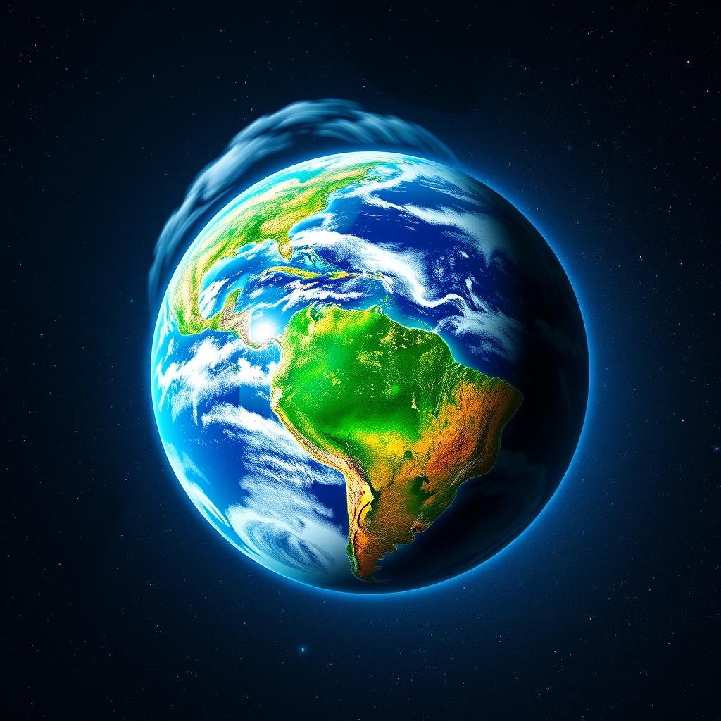 A vibrant, lush globe representing Earth, showcasing the diverse biomes of the planet with vivid green forests, expansive blue oceans, colorful deserts, and snowy mountain peaks
