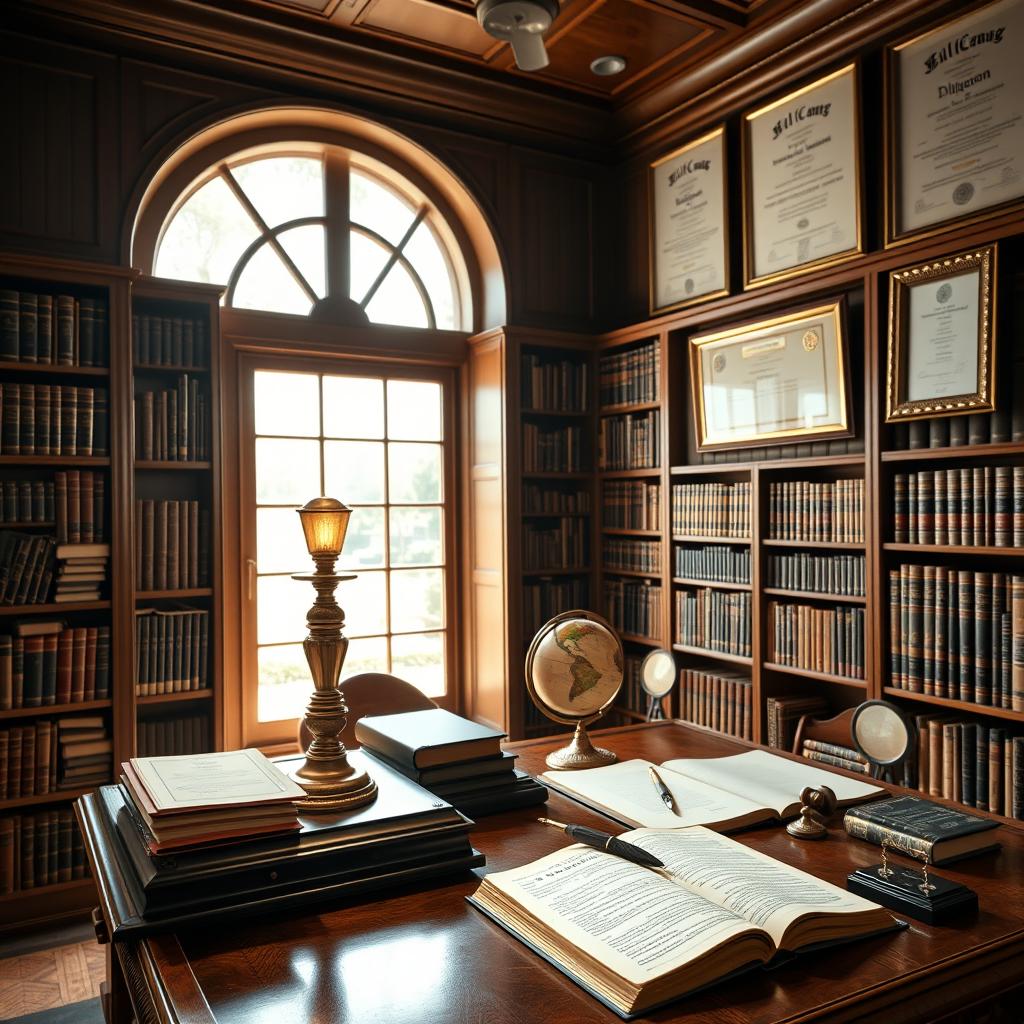 A legal library filled with rows of books on various branches of law, including criminal, civil, and corporate law