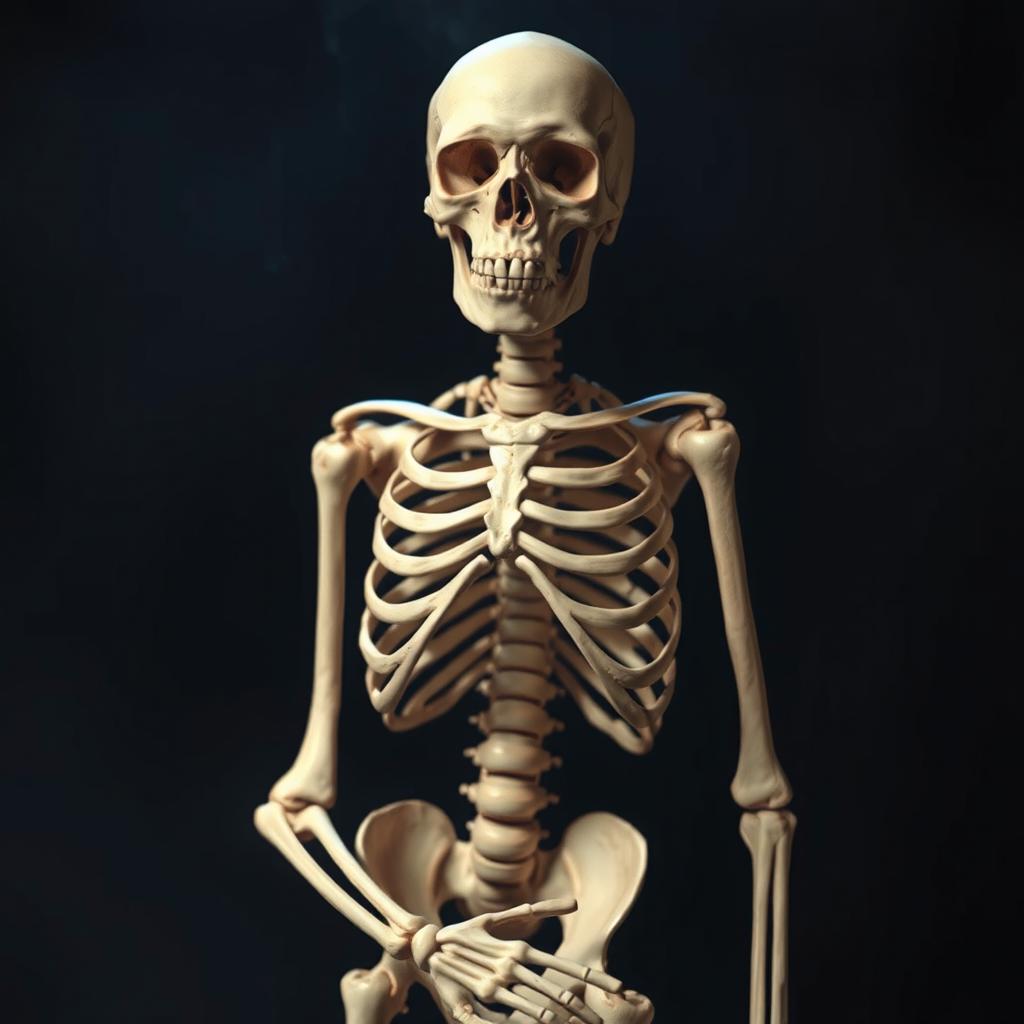 A realistic depiction of a skeleton, showcasing intricate details of the bones and skull