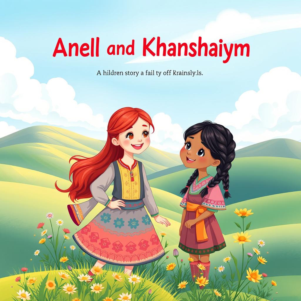 A captivating book cover design for a children’s story titled 'Anel and Khanshaiym'