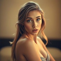 A beautiful 18-year-old woman with an astonished expression, facing the camera directly