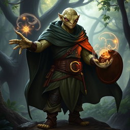 A yuan-ti male from Dungeons & Dragons, featuring a bald head with a distinctive lizard face devoid of ears, showcasing intricate snake scale skin