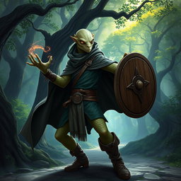 A yuan-ti male from Dungeons & Dragons, featuring a bald head with a striking lizard face, characterized by smooth snake scale skin and large, expressive snake eyes absent of ears