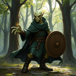 A yuan-ti male from Dungeons & Dragons, with a distinctive bald head and a snake-like yuan-ti face, showcasing smooth snake scale skin and pronounced features, completely devoid of ears