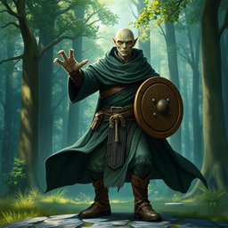 A yuan-ti male from Dungeons & Dragons, with a distinctive bald head and a snake-like yuan-ti face, showcasing smooth snake scale skin and pronounced features, completely devoid of ears