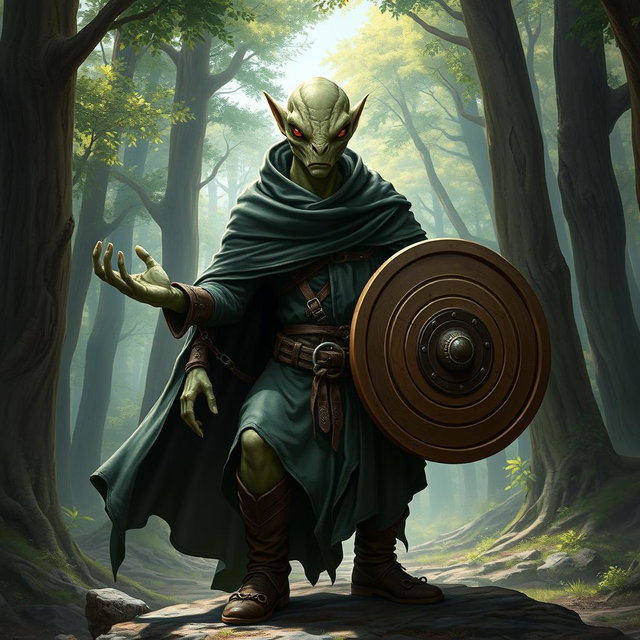 A yuan-ti male from Dungeons & Dragons, with a distinctive bald head and a snake-like yuan-ti face, showcasing smooth snake scale skin and pronounced features, completely devoid of ears
