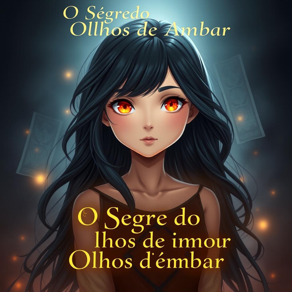 A beautiful young female character with long, wavy black hair, standing against a mysterious, enchanting background