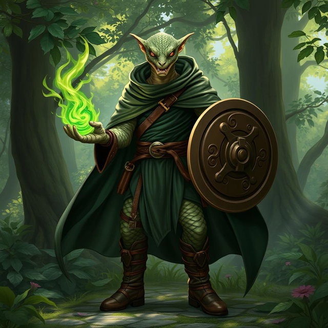 A yuan-ti male character from Dungeons and Dragons, depicted as a half man, half snake creature