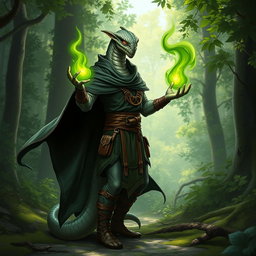 A yuan-ti male character from Dungeons and Dragons, depicted as a half man, half snake creature