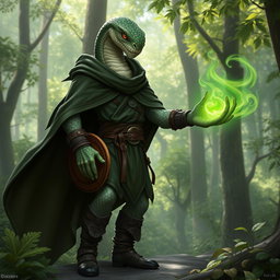 A yuan-ti male character from Dungeons and Dragons, depicted as a half man, half snake creature