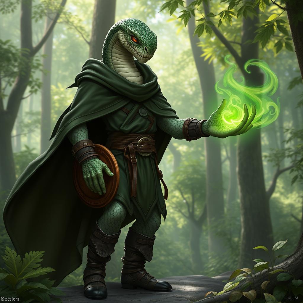 A yuan-ti male character from Dungeons and Dragons, depicted as a half man, half snake creature