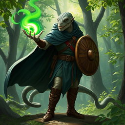 A yuan-ti male character from Dungeons and Dragons, depicted as a half man, half snake creature