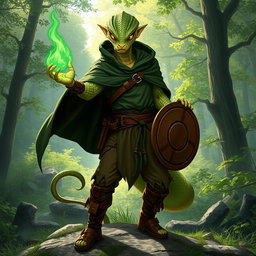 A half human, half snake man with fine pale green scales and large round snake eyes