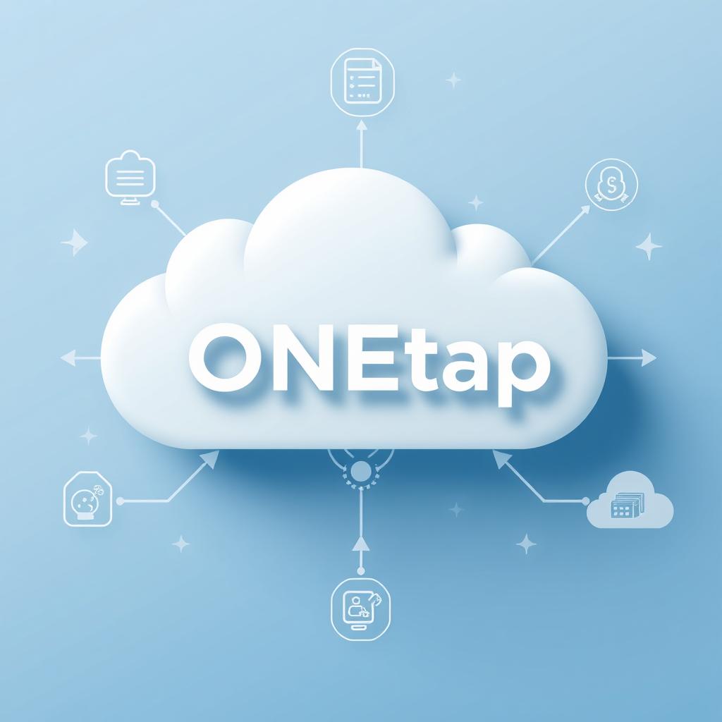 A modern and sleek representation of cloud architecture designed for a one-click solution for installing software, titled 'ONEtap'