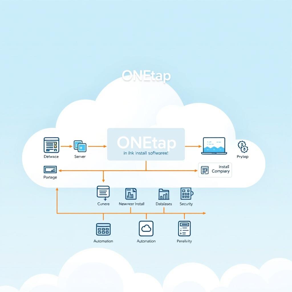 A detailed cloud architecture diagram showcasing a one-click solution for installing software, titled 'ONEtap'