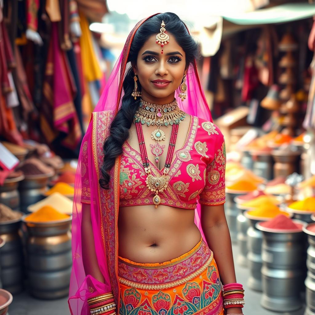 An Indian woman wearing vibrant traditional attire, showcasing her cultural heritage