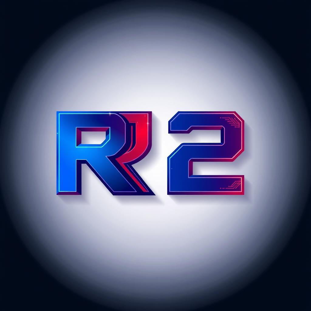 Design an imaginative and sleek 'R2' logo suitable for a YouTube profile