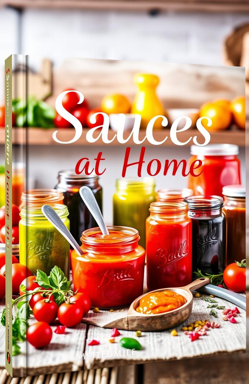 A visually engaging book cover for a cookbook titled 'Sauces at Home'