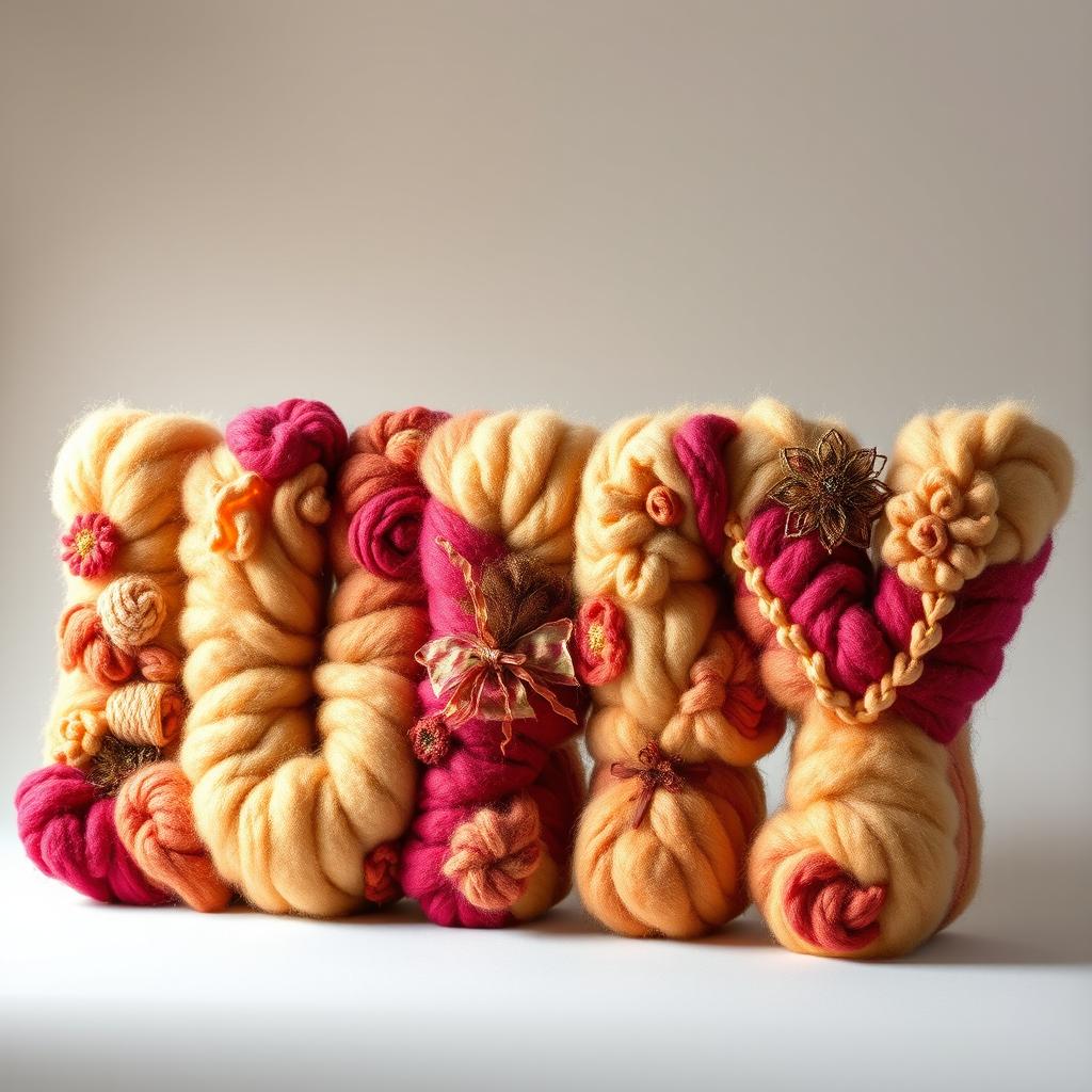 A three-dimensional word 'LUFFY' crafted from luxurious wool, each letter is large and magnificent, featuring intricate decorations with a beautiful and unique style