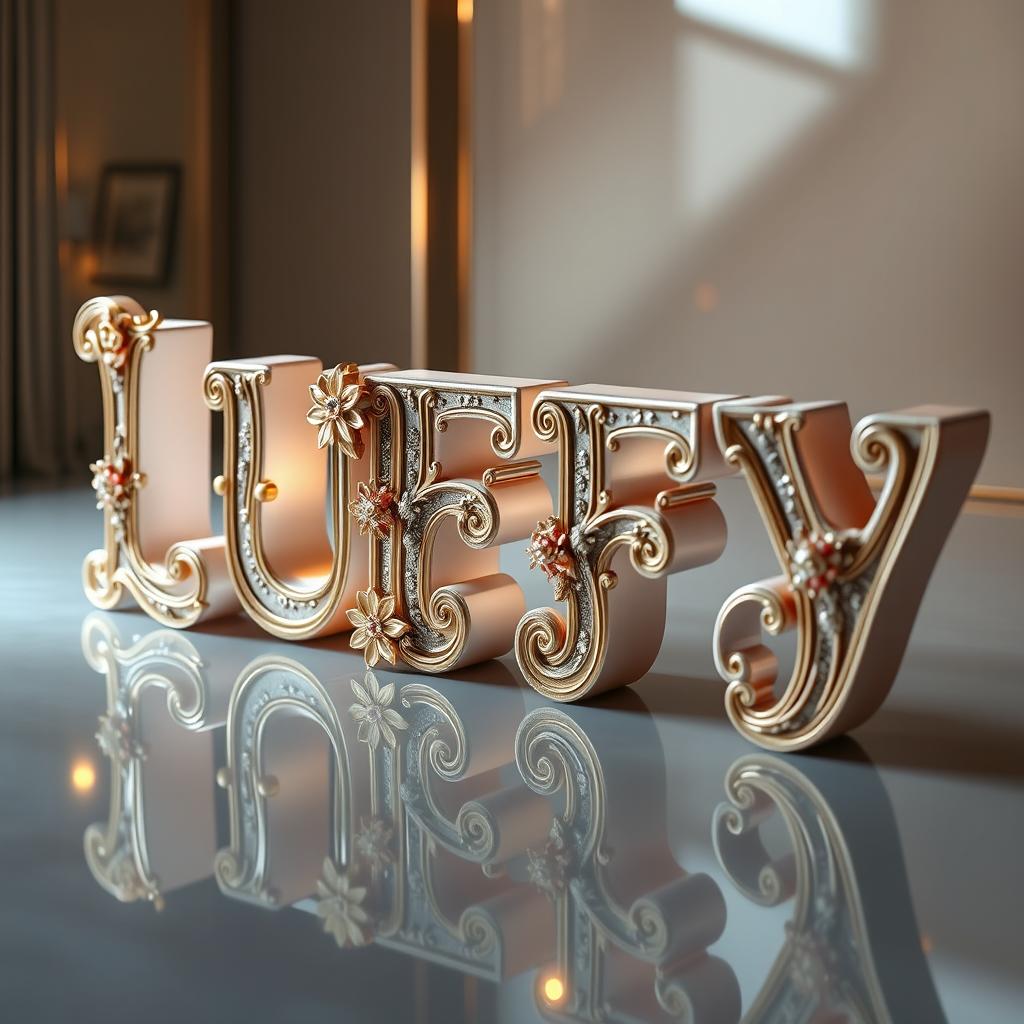 A three-dimensional word 'LUFFY' that embodies a blend of cinematic art and reality, creating a luxurious and distinctive impression