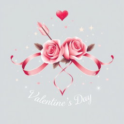 A beautiful symbol for Valentine's Day that is not a heart, featuring intertwined roses and delicate ribbons in soft pinks and reds, surrounded by sparkling stars and dazzling glitter, conveying a sense of romance and love