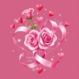 A beautiful symbol for Valentine's Day that is not a heart, featuring intertwined roses and delicate ribbons in soft pinks and reds, surrounded by sparkling stars and dazzling glitter, conveying a sense of romance and love