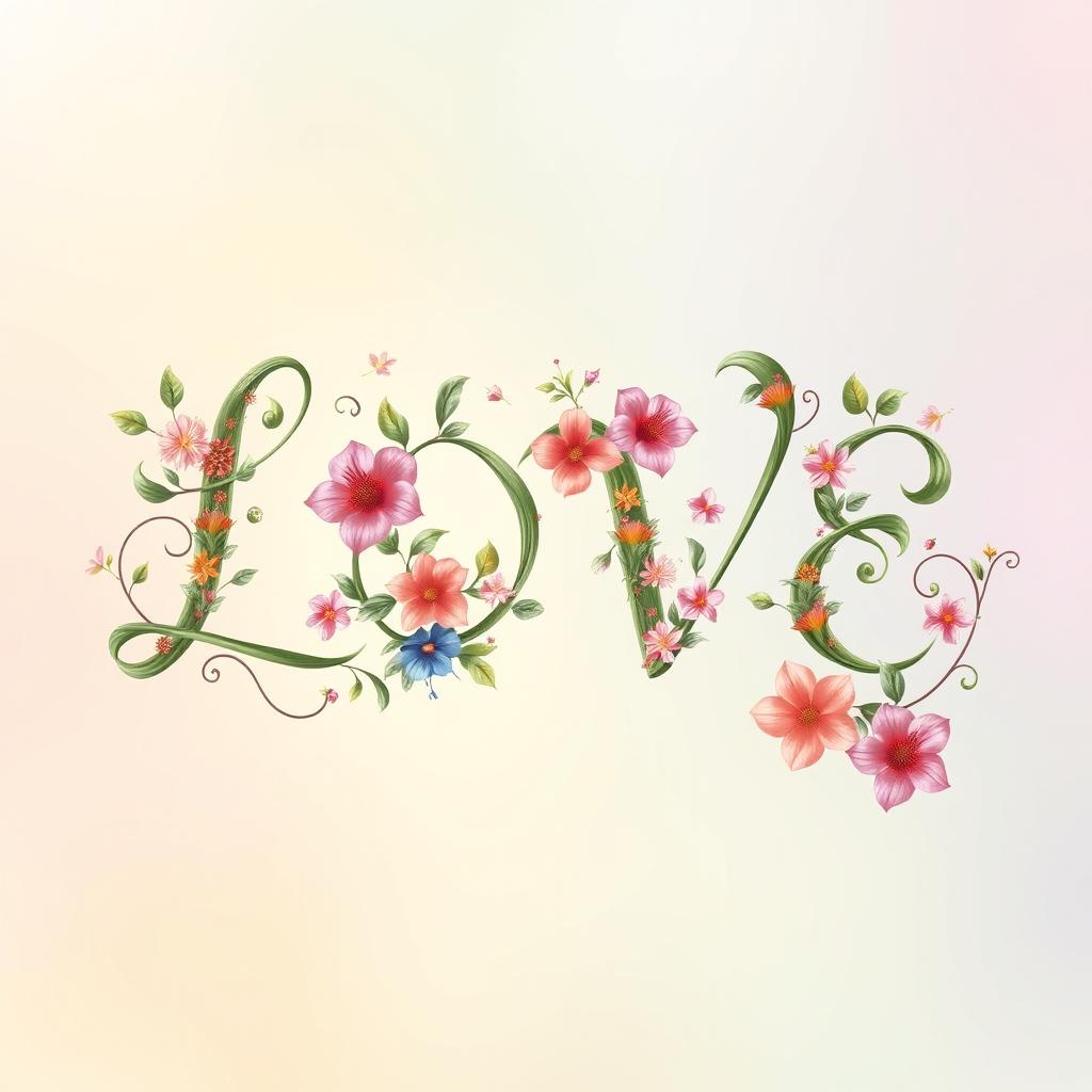 An artistic representation of the word 'LOVE' spelled out in an elegant, flowing script