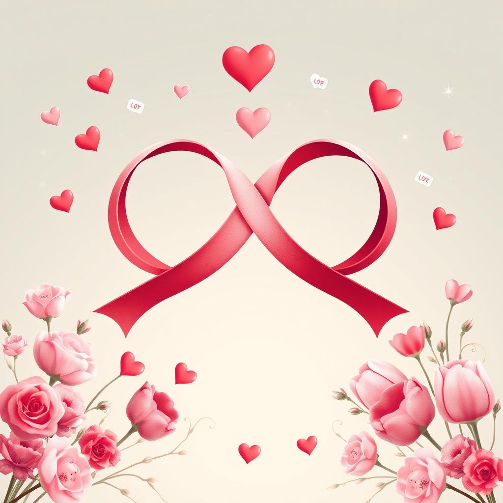 A whimsical and romantic symbol for Valentine's Day, featuring two intertwined pink and red ribbons that form a graceful infinity shape