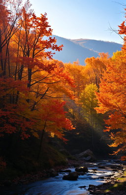 An ethereal and breathtaking landscape view of a vibrant forest in the autumn season
