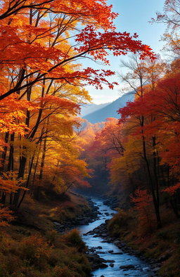 An ethereal and breathtaking landscape view of a vibrant forest in the autumn season